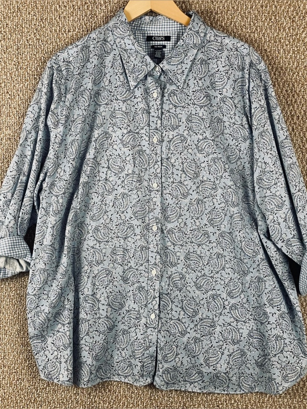 Chaps No Iron Shirt Women’s Plus 3X Button Up Blue Paisley Flip Cuff Cotton Ws